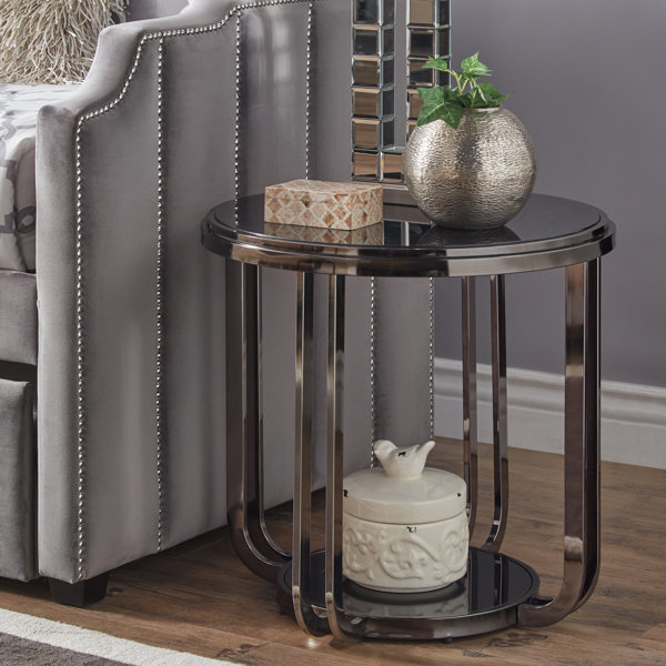 Orren Ellis Round Glass End Table Wayfair